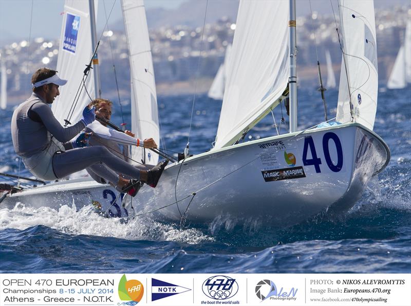 Panagiotis Kampouridis and Efstathios Papadopoulos (GRE) on day 4 of the 470 European Championships in Athens photo copyright AleN Photography / www.alen.gr taken at Nautical Club of Tzitzifies Kallithea and featuring the 470 class