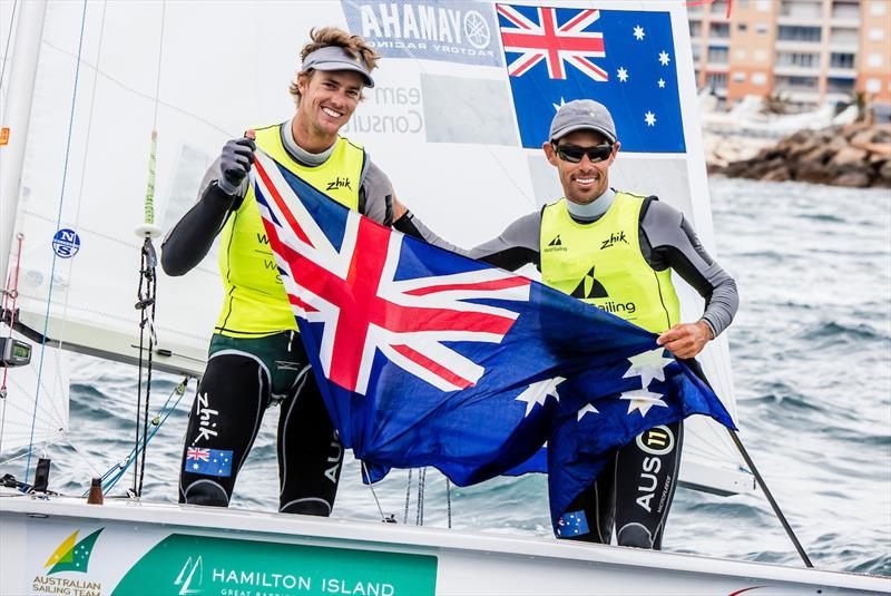 Men's 470 gold for Belcher and Ryan at World Cup Hyères photo copyright Jesus Renedo / Sailing Energy / World Sailing taken at COYCH Hyeres and featuring the 470 class