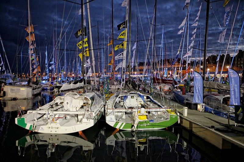 The fleet on the docks ahead of the Route du Rhum 2014 photo copyright Christophe Launay / www.sealaunay.com taken at  and featuring the Class 40 class