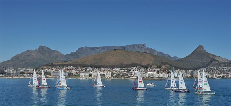 The Clipper 11-12 Round the World Yacht Race fleet parade of sail beneath Table Mountain in Cape Town, South Aftrica photo copyright onEdition taken at  and featuring the Clipper Ventures class