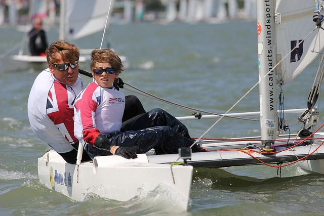 First two-up boat, Simon & Henry Giles, at the Sprint 15 Nationals at Thorpe Bay photo copyright Linzi Swindon taken at Thorpe Bay Yacht Club and featuring the Dart 15 class