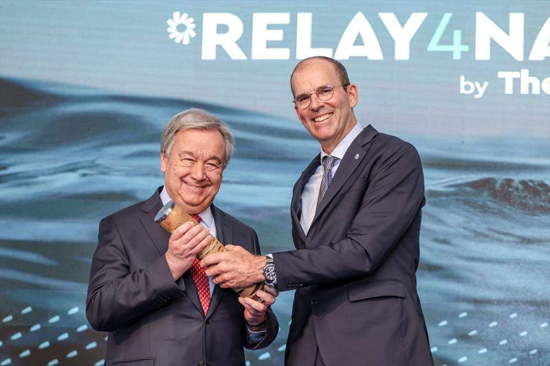 The Ocean Race 2022-23. 23 January 2023. UN Secretary-General António Guterres receives the Relay4Nature Baton at The Ocean Race Summit Cabo Verde photo copyright Sailing Energy / The Ocean Race taken at  and featuring the Environment class