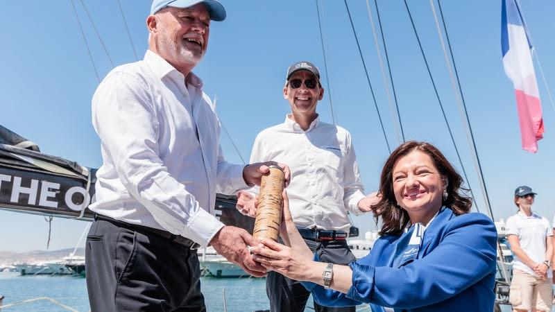 Relay4Nature arrives in Athens at the Our Ocean Conference. The UNSG's Special Envoy for Oceans, Peter Thomson, handed Nature's Baton to PM's Special Envoy for Oceans & Coordinator of `Our Ocean 2024` Conference, Dr. Dionysia-Theodora Avgerinopoulou - photo © Austin Wong / The Ocean Race