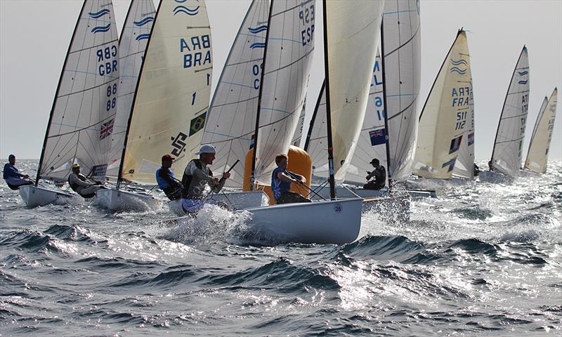 Rounding the top mark on day 2 at ISAF Sailing World Cup Mallorca photo copyright Robert Deaves taken at  and featuring the Finn class