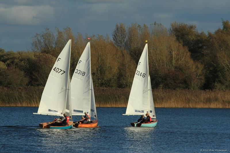 The top three overall during the West Oxfordshire Firefly open photo copyright Alan Lawrence taken at West Oxfordshire Sailing Club and featuring the Firefly class