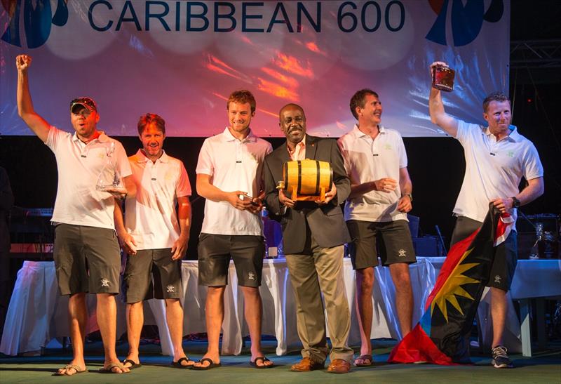Phaedo3 at the RORC Caribbean 600 prize giving after smashing the multihull record photo copyright Richard & Rachel / Team Phaedo taken at Antigua Yacht Club and featuring the MOD70 class